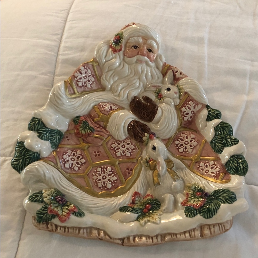 Fitz and Floyd Santa Ceramic Plate snowy woods collection